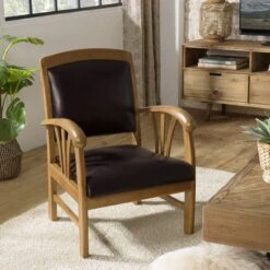 Fauteuil En Teck Et Cuir Marron -Chaises Soldes 6f694792436a4018a4163147489620f8