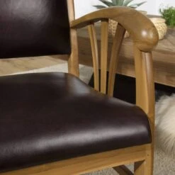 Fauteuil En Teck Et Cuir Marron -Chaises Soldes 9ed20144acc242128956c19f7f7feb38