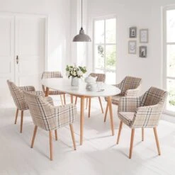 Chaise à Accoudoirs Leedy III -Chaises Soldes armlehnenstuhl leedy iii webstoff eiche massiv beige eiche 4786648