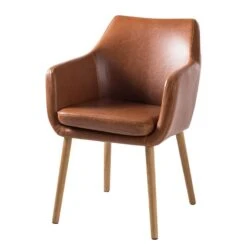 Chaise à Accoudoirs NICHOLAS L -Chaises Soldes armlehnenstuhl nicholas xxl kunstleder eiche massiv vintage braun eiche 4904008