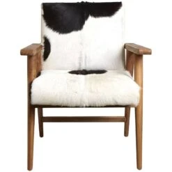 Fauteuil Teck Avec Peau De Chèvre Noire -Chaises Soldes b691049b35e044cc835cc1293996b6d6