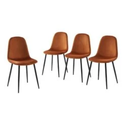 Lot De 4 Chaises En Velours Rouille
