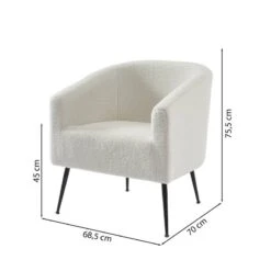 Fauteuil TOMMY En Tissu Bouclette Blanc -Chaises Soldes cc1f0b05362d48a49595b5a21a5c2dfd