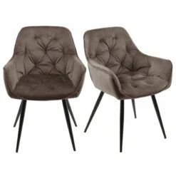 Lot 2 Chaises Velours Pieds Gris - STERN -Chaises Soldes ddcc85e860874d45954ea17a75ba8a23