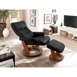 Fauteuil De Relaxation Westerwald -Chaises Soldes echtleder relaxsessel westerwald mit hocker schwarz 1431385