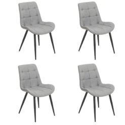 Lot 4 Chaises Tissu Gris Clair - JAELLE